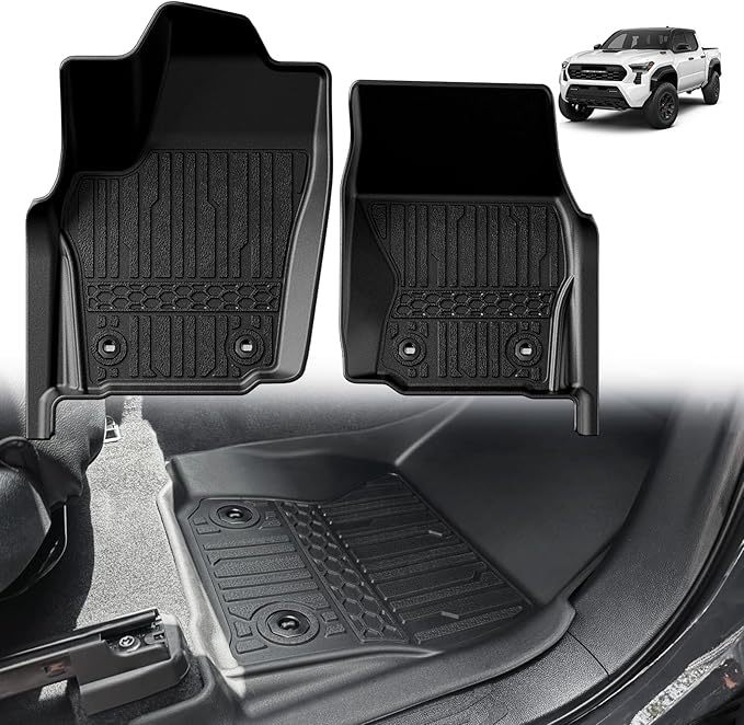 TripleAliners for Tacoma 2024 2025 | Floor Mats First Row ONLY | for Double Cab & Access Cab All Weather Liners Compatible with 2024+ Toyota Tacoma Accessories (Fit Auto Trans), 2PC