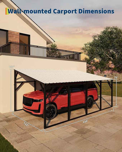 Garvee 12x20 ft Lean-to Metal Carport, Vertical Roof Wall-Mounted Car Port with 11.5° Slope, Heavy-Duty 19-Ga. Steel Frame, 107" to 78" Height Clearance for SUV & Pickup