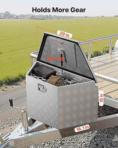 VEVOR Trailer Tongue Box, Heavy Duty Trailer Tongue Tool Box Storage Organizer with Lock & Keys, Utility Tool Chest for Pickup Truck Bed, RV, SUV, Off-Road Vehicle, Aluminum, 29" x 16.1" x 18", Silver