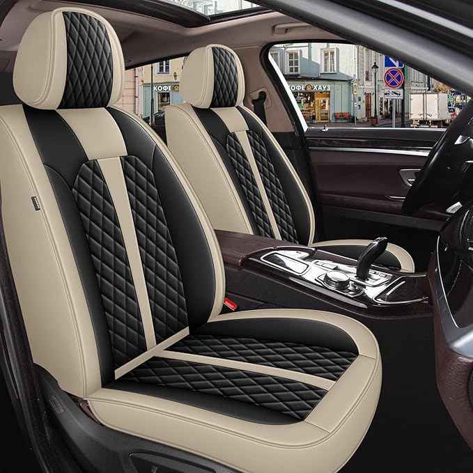 Car Seat Covers for 2 Front Seat Fit for Nissan Altima 2010-2024 2025 2026 : Auto Interior Accessories, Waterproof Faux Leather Vehical Car Seat Cushions Cover（Beige&Black，2 PCS Front Only