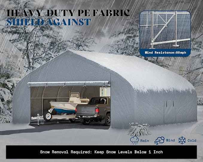 AMERLIFE 22.5 x 20 FT Enclosed Carport, Heavy Duty Garage with Waterproof Cover, UV Protection & Wind Resistant, Portable Carport for 2 Car, Boat Shelter & Farm Outdoor Storage, Silver
