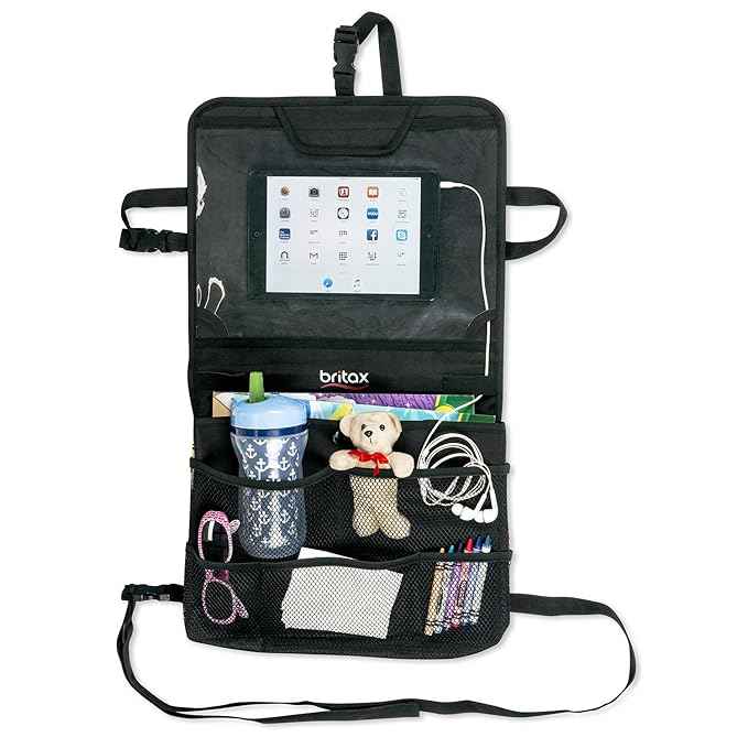 Britax View-N-Go Backseat Car Organizer with Tablet Holder | Crash Tested + Waterproof Backing + Extra Storage Pockets