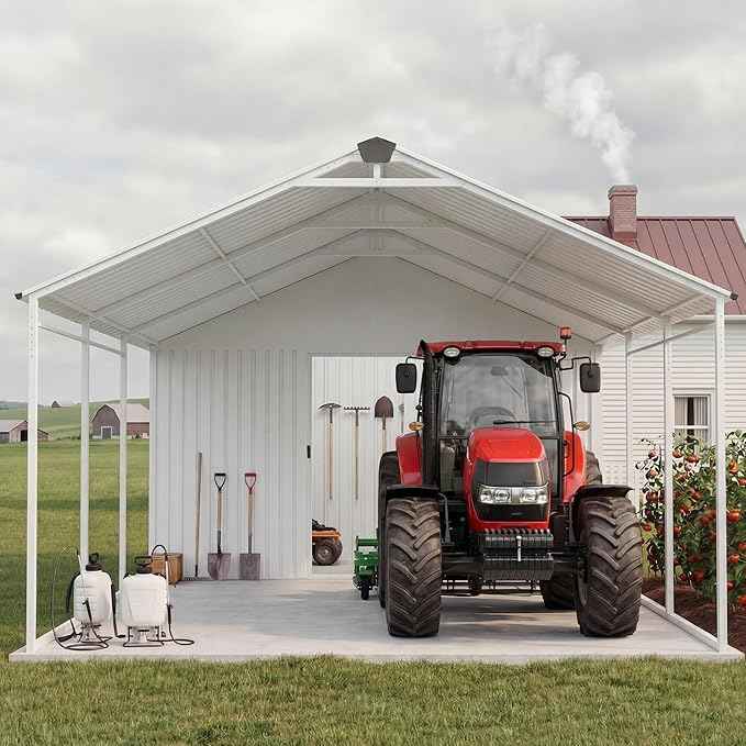 COSIEST 12x25 FT 2-in-1 Carport Storage Shed with Added Enclosed Storage Room, Heavy Duty Galvanized Metal Frame, All-Weather Use for Cars, Full-Sized Pickup Trucks, SUVs