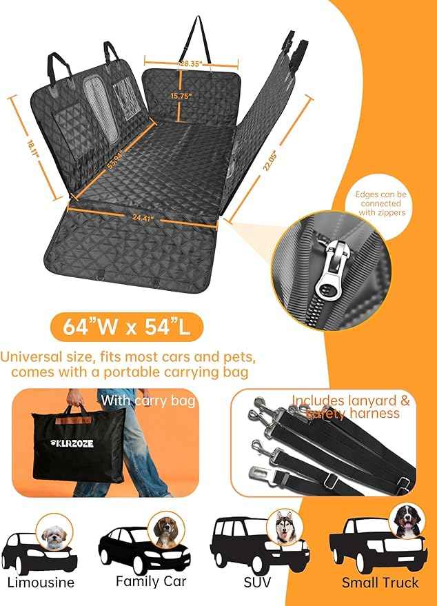 Dog Seat Cover for Back Seat Hard Bottom - 1680D Waterproof Anti-Slip Anti-Scratch Pet Hammock, Dog Covers for Cars Back seat with Mesh Window & Storage for Car SUV Truck (400 lbs)