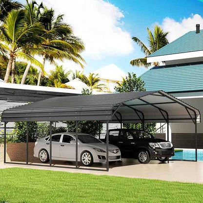 EBE 20' x 20' Metal Carport, Outdoor Heavy Duty Carports Canopy with Galvanized Roof and Enhanced Base, Carport Garage Car Shelter Shade for Truck, Boat, Tractors
