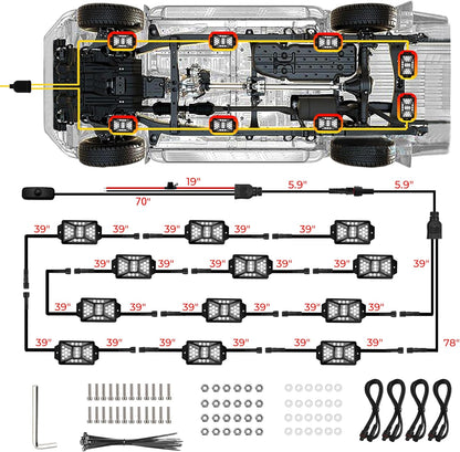 12 Pods Pure White LED Rock Lights Kit with Switch Wiring Harness,6500K 324 LEDs Bright Rock Lights for Trucks,Waterproof Underglow Light for Car Jeep Off Road ATV UTV SUV