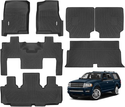 Custom Fit Floor Mats for Ford Expedition 2011-2017, All Weather TPE Floor Liners with Trunk Mat & Backrest Protectors, Odorless Full Set Interior Accessories