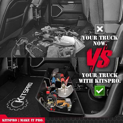 KitsPro Rear Truck Underseat Storage Box, Fit 2017-2026 Ford F-250 F-350 Super Duty and 2015-2026 Ford F-150 SuperCrew Crew Cab Heavy Duty Rear Under Back Seat Box Organizer, Anti Slip
