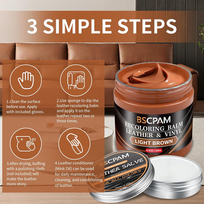 Light Brown Leather Recoloring Balm with 100ml Mink Oil,Leather Couch Scratch Remover,Leather Repair kit for Vinyl Furniture and Car Interior,Leather Dye Paint,Mink Oil for Leather
