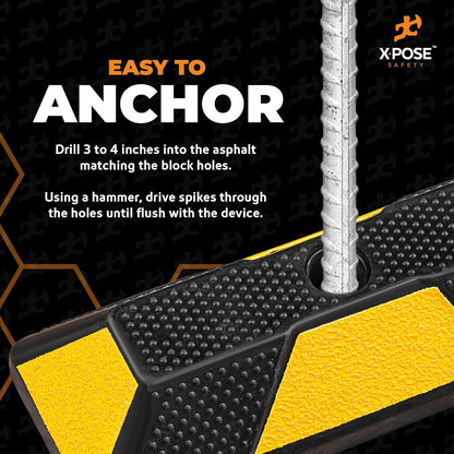 Xpose Safety 48" Heavy Duty Rubber Parking Stopper – 1 Pack Wheel Blocks for Garage, Driveway, or Ramp – Car Bumper Stop with Yellow Reflective Strips – Removable Floor Mount