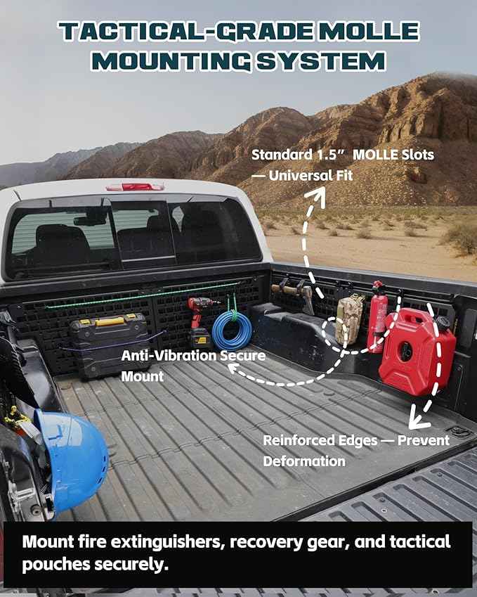 Side Bed MOLLE Panel Fit for 2016-2023 Toyota Tacoma 5FT Bed, Heavy-Duty Aluminum Truck Storage Organizer System for Camping, No-Drill Installation Truck Bed Organizer Accessories