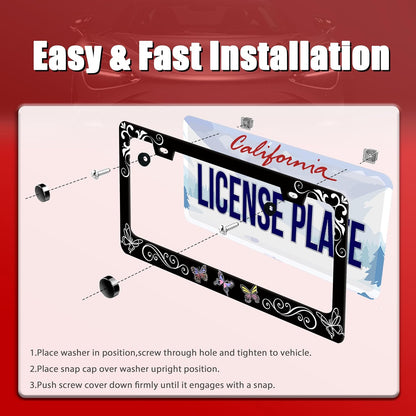 Butterfly License Plate Frame Butterflies Floral License Plate Frames for Car Decorative Parts Stainless Stee License Plate for Standard Us Canada Funny License Plate Holder 12x6 Inch