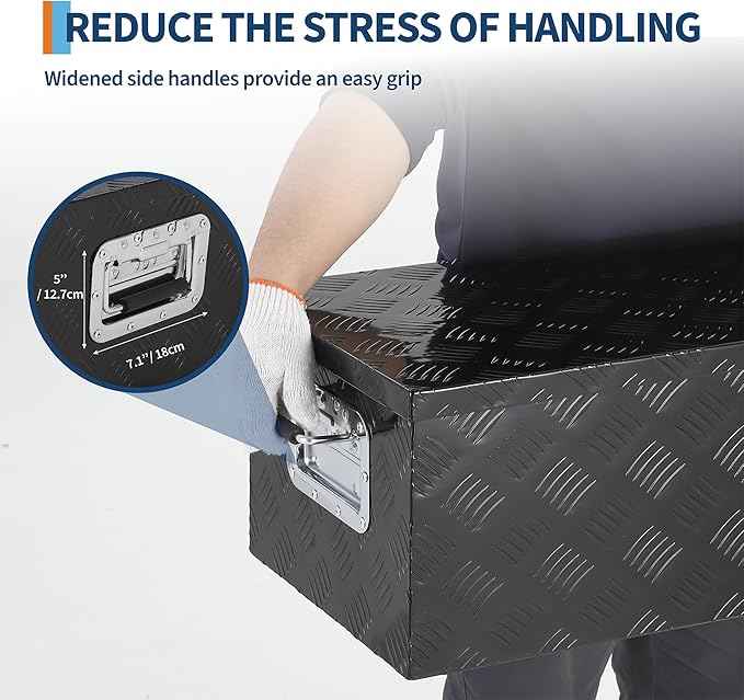 Garvee 30 Inch Aluminum Truck Bed Tool Box - Heavy Duty Diamond Plate Tool Chest with Lock and Keys | Storage Organizer for Pickup Trucks, RV, Trailers | Side Handles, 30 x 13 x 9.6 Inches, Black