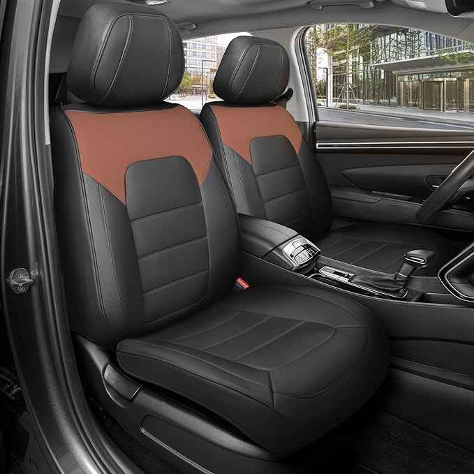 Deluxe Edition Napa Leather Seat Covers for Cars, Trucks, & SUV – 2 Brown & Black Car Seat Covers for Front Seats - Universal Fit Truck & Car Accessories Interior Protector for Most Vehicles