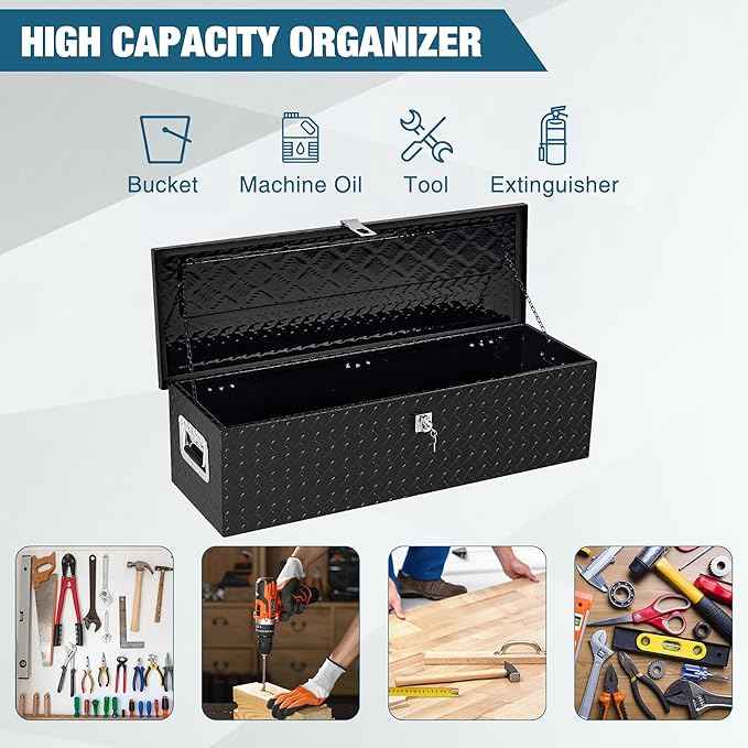 GAOMON Large Tool Box Truck Bed Toolboxes Aluminum Heavy Duty Waterproof Free Assemble Tool Organizer Chest Cabinet Toolbox with Side Handles for Pick Up Trucks RV Trailer (Black, 39x13x9.6 Inch)
