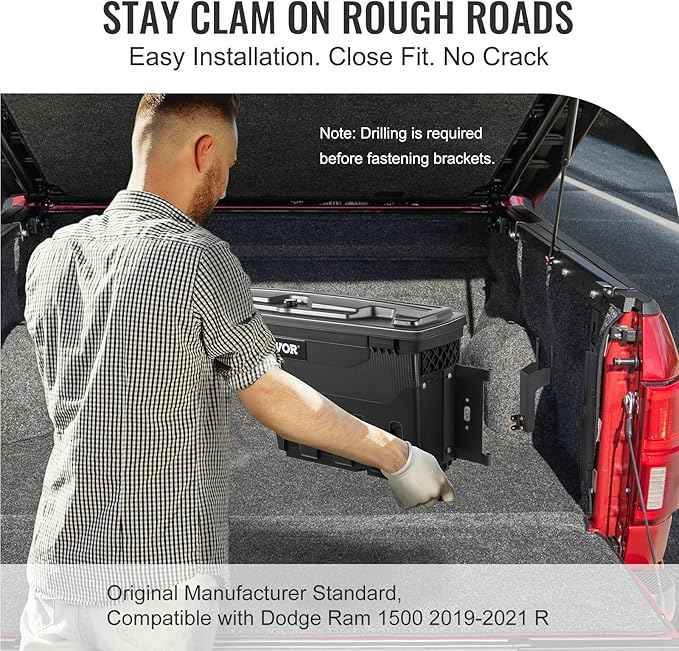 VEVOR Truck Bed Storage Box, Lockable Lid, Waterproof ABS Wheel Well Tool Box 6.6 Gal/20 L with Password Padlock, Compatible with Dodge Ram 1500 2019-2021, Passenger Side, Black