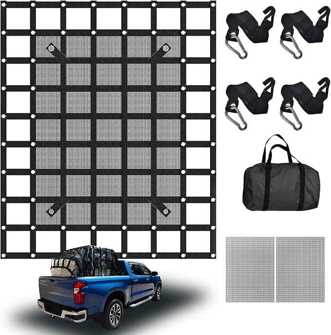 57” x 72“ Heavy Duty Cargo Net with Mesh, Truck Bed Net with J Hooks Accessories, 1500lbs Load Bearing Capacity, Truck Bed Cargo Net Organizer for Pickup Trucks (4.75' x 6')