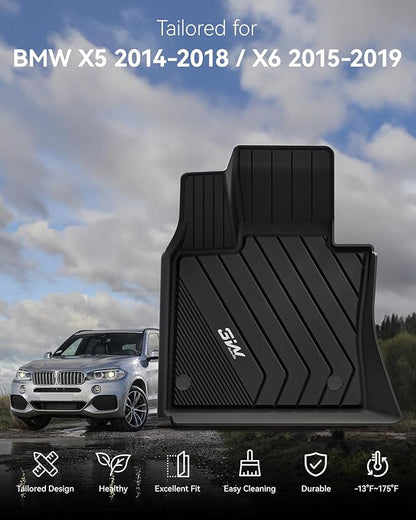 3W Floor Mats Custom Fit for BMW X5 (F15) 2014-2018 / BMW X6 (F16) 2015-2019, All Weather TPE Floor Liner 1st & 2nd Row Accessories Car Mats