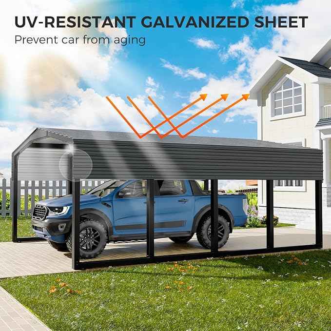 12×20 FT Heavy Duty Carport, 2100 lbs Snow Load & Leak-Resistant Roof, Galvanized Steel Frame Carports, Easy Assembly Portable Car Garage for Trucks, Boats, Tractors, Black