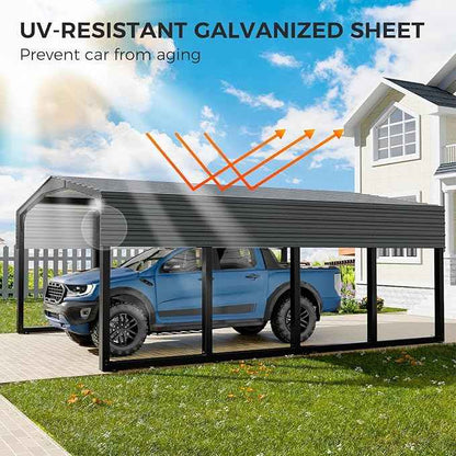 12×20 FT Heavy Duty Carport, 2100 lbs Snow Load & Leak-Resistant Roof, Galvanized Steel Frame Carports, Easy Assembly Portable Car Garage for Trucks, Boats, Tractors, Black