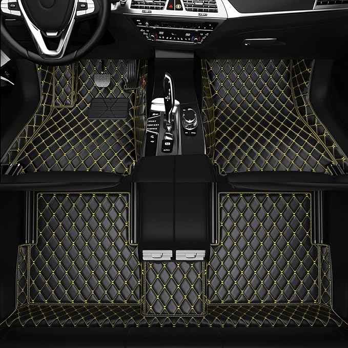 Customized Personalized car Floor MATS Luxury Full-Body car Floor mats are Suitable for 99% of Vehicle Models (Pickup Trucks/SUVs/sedans) and Offer Personalized Text Customization (Black Yellow)