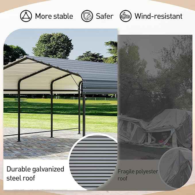 COSIEST 10'x20' Carport with Galvanized Steel Roof, Heavy Duty Metal Carport Canopy, Outdoor Garage Car Shelter Shade for Car, Boats and Truck