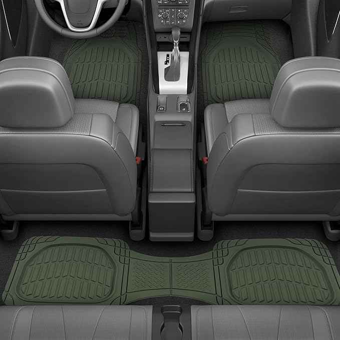 Motor Trend FlexTough LITE Rubber Car Mats Full Set - All Weather Floor Mats for Trucks, Cars & SUVs - Automotive Waterproof Green Car Floor Mats for Cars Interior Accessories Universal Trim-to-Fit