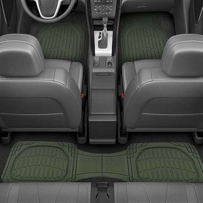 Motor Trend FlexTough LITE Rubber Car Mats Full Set - All Weather Floor Mats for Trucks, Cars & SUVs - Automotive Waterproof Green Car Floor Mats for Cars Interior Accessories Universal Trim-to-Fit