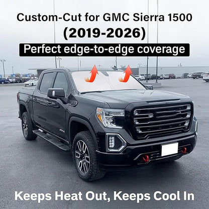 EcoNour Windshield Sun Shade Compatible for GMC Sierra 1500 2019–2026 | Pickup Truck Front Window Sunshade | Foldable UV & Heat Blocking Sun Visor Protector | Protects Interior & Keeps Cabin Cool
