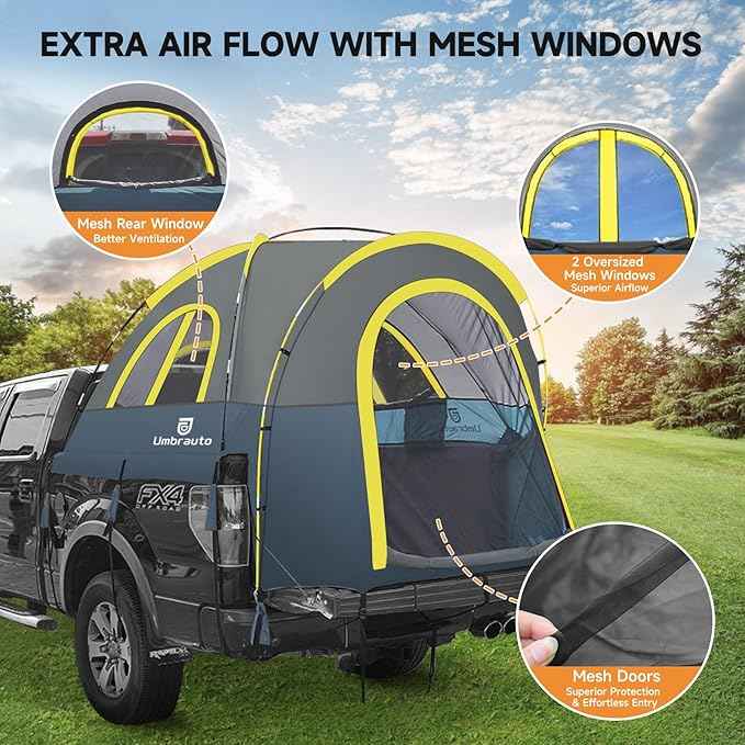 Truck Bed Tent 6.4' ~ 6.7' Easy Set Up Umburato Pickup Truck Tents for Camping, Waterproof PU3000mm Canopy for Truck Camper, Portable, Spacious for 2 Person Blue
