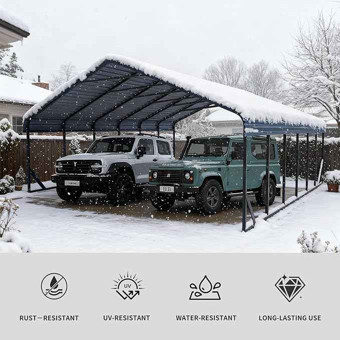 20x30 ft Metal Carport for Outdoor Garages Steel Heavy Duty Portable Garage with Large Tall Carports Canopy for Snow, Car Ports with Galvanized Steel Roof & Frame - Grey