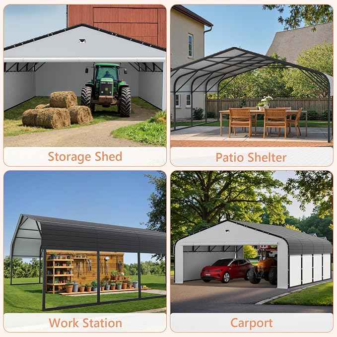 Carports 20x20 Heavy Duty Metal for Snow, Fully Enclosed Carport with Removable Sidewalls and Drive Through Doors