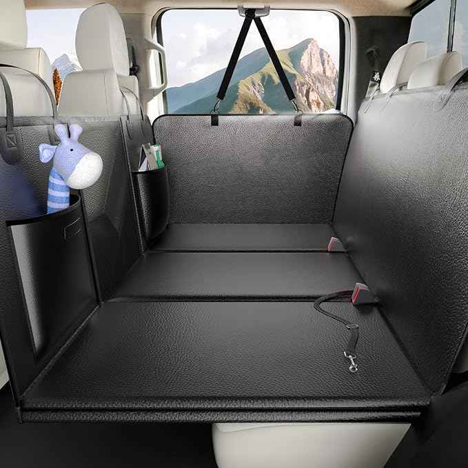 XL Truck Back Seat Extender for Dogs, Upgraded Anti-Scratch PU Leather, Dog Car Seat Cover for Back Seat with Hard Bottom, Pet Seat Covers for Trucks, Waterproof Dog Hammock for Crew Cab Truck