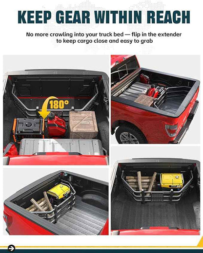 Truck Bed Extender for Ranger 2011-2025, Tailgate Mount Cargo Extension with MOLLE Panel and Flag Pole Mount, Fold-in/Fold-Out Pickup Storage