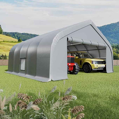 EROMMY 20x20 FT Heavy Duty Durable Carport, Silver Gray, Galvanized Steel Frame Garage Shelter and Outdoor Storage, Waterproof 3-Layer PE Cover, Fits 2 Cars, Boat, Farm Equipment