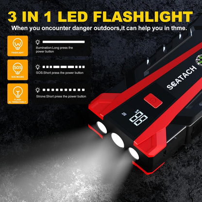 Scatach 011 3000A Car Battery Jump Starter,12V Jump Starter Battery Pack (up to 9.0L Gasoline and 7.0L Diesel Engine), Portable Jump Box with 3 Modes Flashlight and Jumper Cable