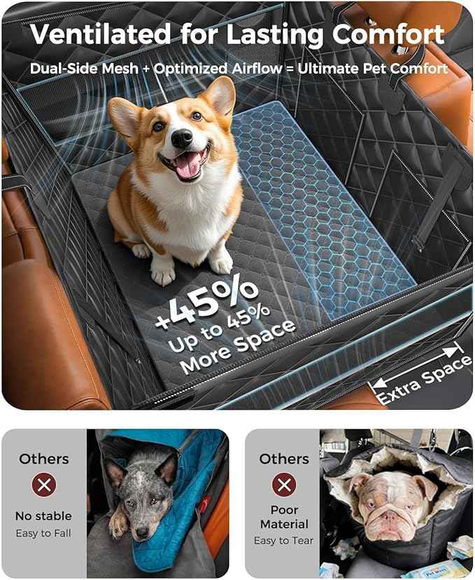 Doglike UNBREAK Armor Dog Car Seat Cover for Back Seat [NO.1 Military-Grade Reinforced Protection], 500LB Ultra-Support Armor Hard Bottom, Waterproof Pet Carseat Dog Hammock for Cars/SUV/Truck XL Size