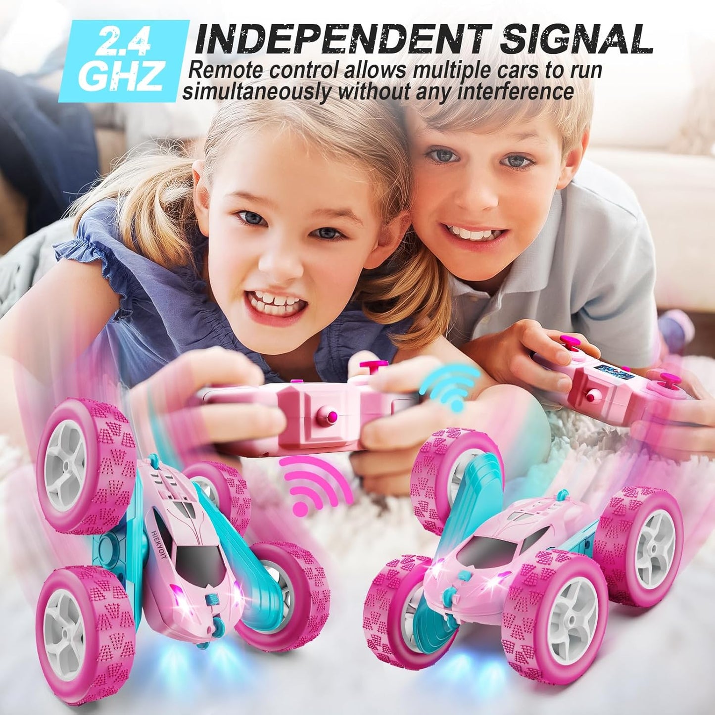 Remote Control Car, Pink RC Cars for Girls, 2.4 GHZ Double Sided RC Stunt Car 360° Rotating Remote Control Crawler with Headlights Cars Toys for 6 7 8 9 10 11 12 Girls Birthday - AutoBay