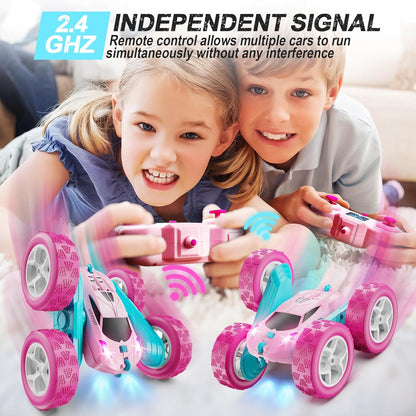 Remote Control Car, Pink RC Cars for Girls, 2.4 GHZ Double Sided RC Stunt Car 360° Rotating Remote Control Crawler with Headlights Cars Toys for 6 7 8 9 10 11 12 Girls Birthday - AutoBay