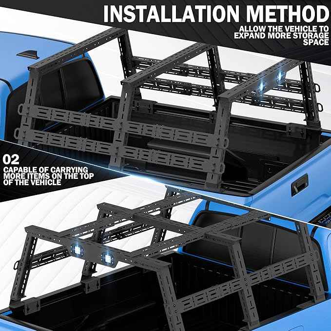Truck Cargo Rack Adjustable 16.8-25" High Bed Racks Cargo Carrier Compatible with Toyota Tacoma/Tundra/Titan/Frontier/Gladiator JT/Ford F-Series/Silverado/Sierra/Dodge Ram