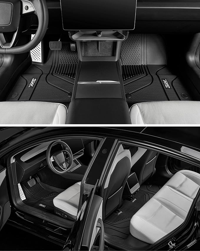 3W Tesla Model 3 Floor Mats 2026 2025 2024 with Mental Pedal, Full Set with Cargo Liner, Highland All Weather Custom Fit Rear Trunk Mat Accessories Black