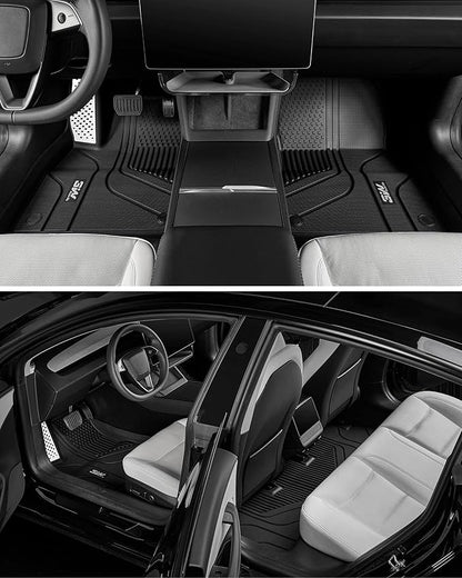 3W Tesla Model 3 Floor Mats 2026 2025 2024 with Mental Pedal, Full Set with Cargo Liner, Highland All Weather Custom Fit Rear Trunk Mat Accessories Black