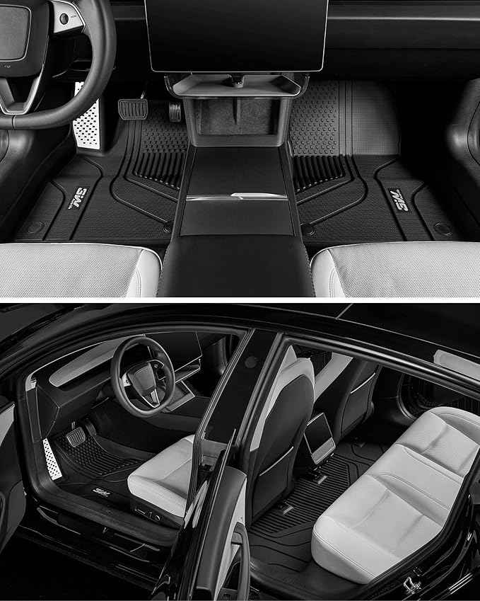 3W Tesla Model 3 Floor Mats 2026 2025 2024 with Mental Pedal, Full Set with Seatback Protector, Highland All Weather Custom Fit Rear Trunk Mat Accessories Black