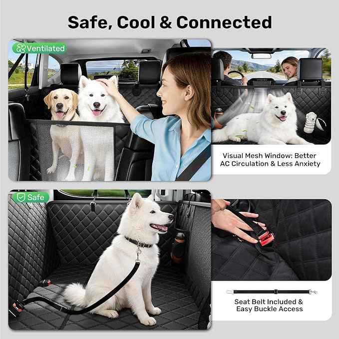 Zanch Heavy-Duty Dog Car Seat Cover, Flat Solid Back Seat Extender for Multi Large Dogs, Hard-Base Supports 450 lb, Waterproof Scratchproof Hammock Protector, Standard for Cars, SUV, Trucks, Black