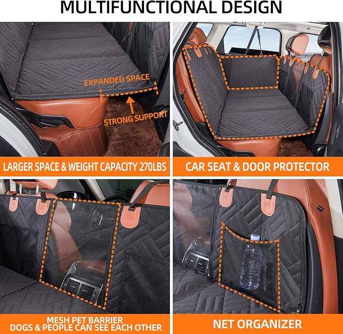 YJGF Back Seat Extender,Dog Seat Cover for Back Seat,Hard Bottom Car Seat Cover for Dogs,Dog Hammock for Car,Back Seat Pet Cover for Dogs（Grey,for Car/SUV/Small Truck）