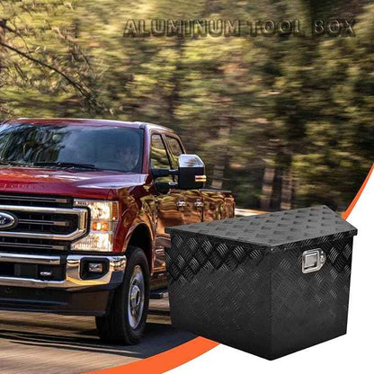 33 Inch Aluminum Trailer Tongue Tool Box 5 Bar Tread Wide Utility ToolBox for Pick Up Truck RV Storage Organizer Tool Box with Lock and Keys - 33"X19"X18" Black