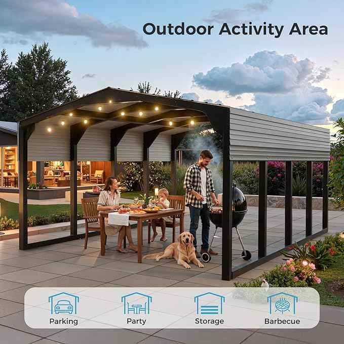 12×20 FT Heavy Duty Carport, 2100 lbs Snow Load & Leak-Resistant Roof, Galvanized Steel Frame Carports, Easy Assembly Portable Car Garage for Trucks, Boats, Tractors, Black