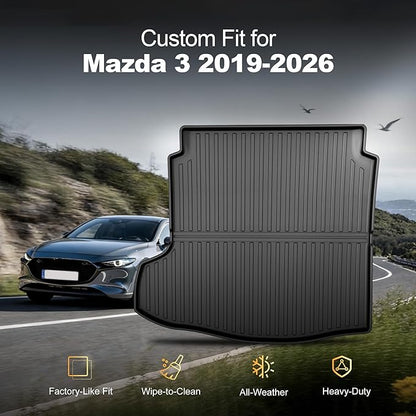 AOMSAZTO Premium Cargo Liner for Mazda 3 Sedan 2019-2025 2026 Custom Fit Car Trunk Mat All-Weather Black Cargo Mat