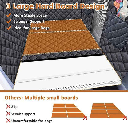 Back Seat Extender for Dogs, Hard Bottom Dog Car Seat Cover for Back Seat Support 420lbs Waterproof Back Seat Pet Cover for Dogs Scratchproof Large Dog Hammock Bed for Cars SUV and Truck