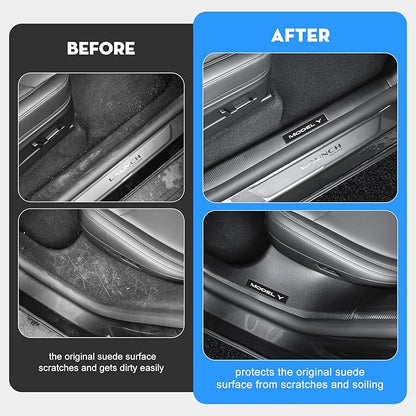 8PCS Door Sill Protector for Tesla Model Y Juniper Door Entry Guard Anti-Kick Full Protect Door Entry Cover for 2025-2026 New Model Y Juniper Interior Accessories(Carbon Fiber Pattern)
